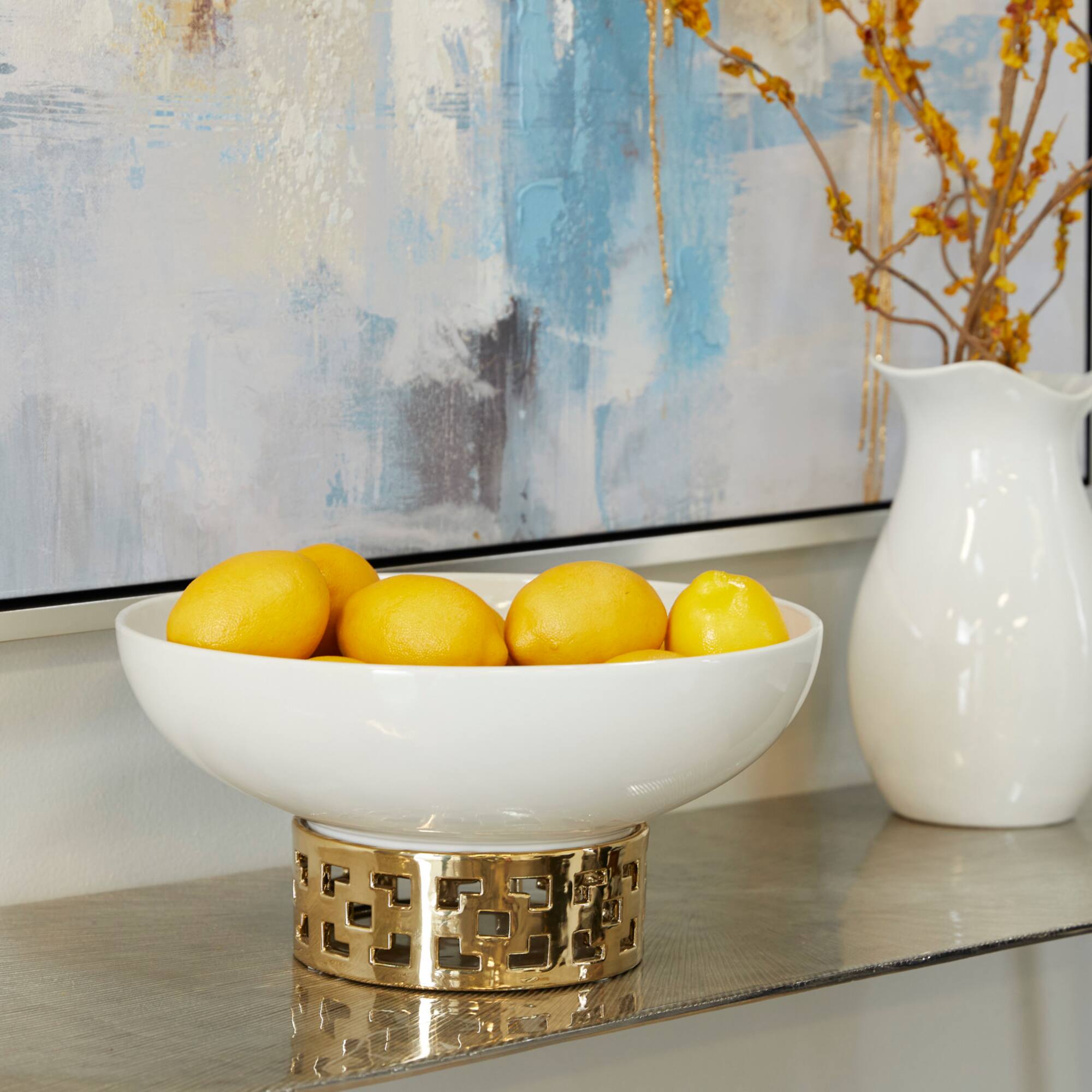 White Stoneware Glam Decorative Bowl, 7" x 11" x 11"